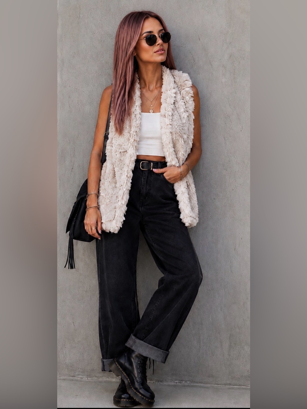 Dylan by True Grit Plush Faux Fur Vest in Cream - Cozy Layering Vest - Size M